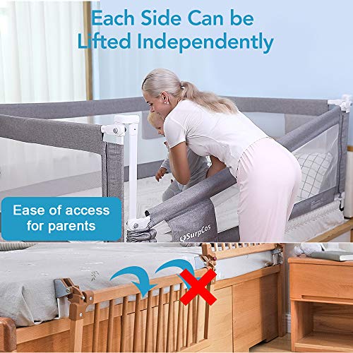 ZEHNHASE Barrera de cama para bebé 180CM, Barandilla de La Cama para Niños - Anticaídas, Altura ajustable, Fácil Instalación, gris, 1pc