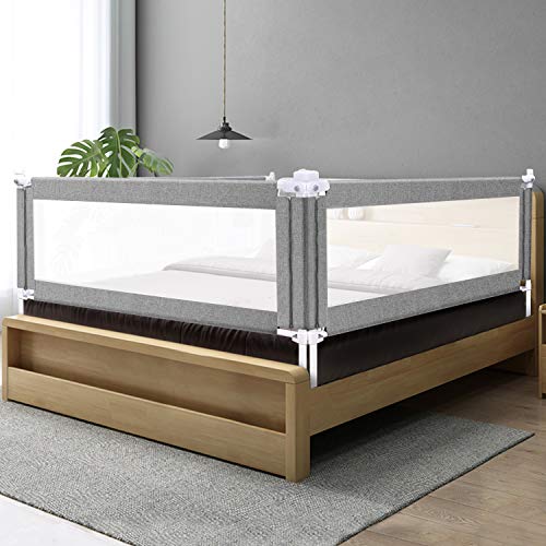 ZEHNHASE Barrera de cama para bebé 180CM, Barandilla de La Cama para Niños - Anticaídas, Altura ajustable, Fácil Instalación, gris, 1pc