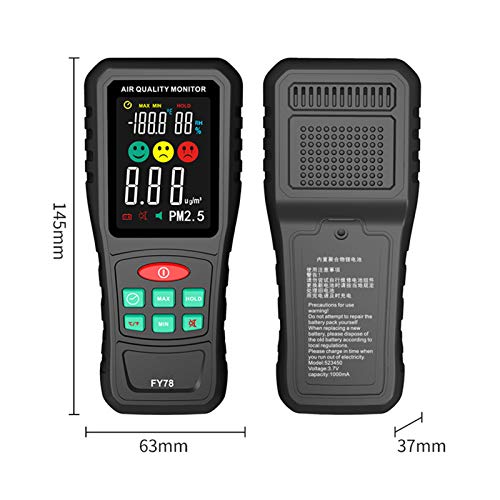 ZHWDD Detector PM2.5, Monitor de Calidad del Aire con Alarma Que excede los estándares, portátil, Retención de Datos, Carga Directa, Batería de Litio, Detector PM2.5, Herramienta de detección