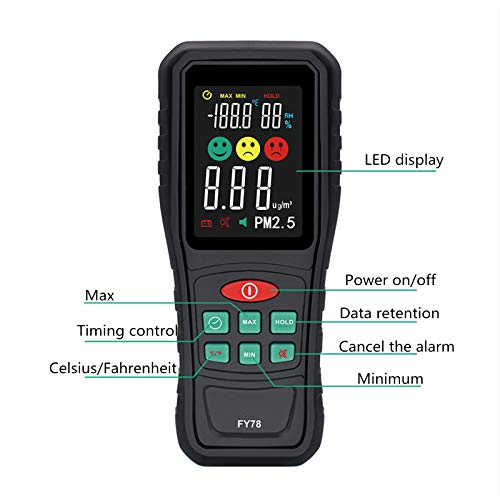 ZHWDD Detector PM2.5, Monitor de Calidad del Aire con Alarma Que excede los estándares, portátil, Retención de Datos, Carga Directa, Batería de Litio, Detector PM2.5, Herramienta de detección