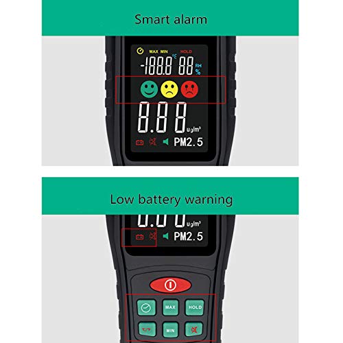 ZHWDD Detector PM2.5, Monitor de Calidad del Aire con Alarma Que excede los estándares, portátil, Retención de Datos, Carga Directa, Batería de Litio, Detector PM2.5, Herramienta de detección