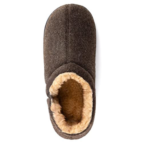 ZIZOR Pantuflas acogedoras de espuma viscoelástica con forro polar, suela de goma antideslizante para interiores y exteriores con vendaje elástico unilateral, color Marrón, talla 42 2/3 EU