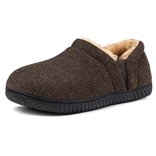 ZIZOR Pantuflas acogedoras de espuma viscoelástica con forro polar, suela de goma antideslizante para interiores y exteriores con vendaje elástico unilateral, color Marrón, talla 42 2/3 EU