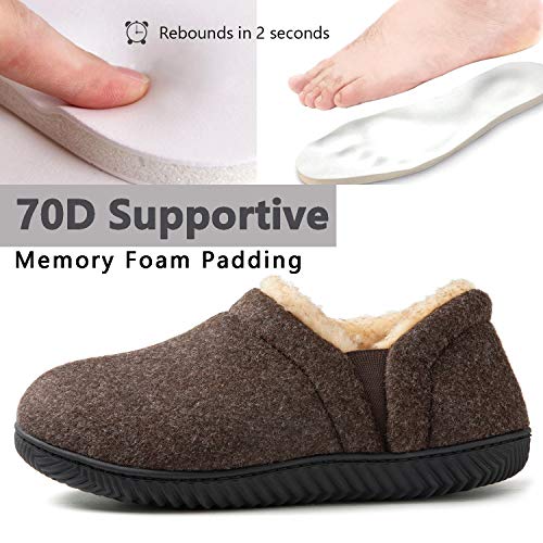 ZIZOR Pantuflas acogedoras de espuma viscoelástica con forro polar, suela de goma antideslizante para interiores y exteriores con vendaje elástico unilateral, color Marrón, talla 42 2/3 EU