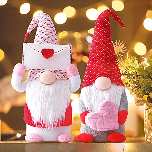 ZWPY 2 Paquetes Santa GNOME Muñeco de Peluche sobre Amor Sombrero del día de San Valentín Tela de Elfo Muñeca de Peluche Hecha a Mano Decoración de Mesa Escaparate Regalo de cumpleaños de Navidad