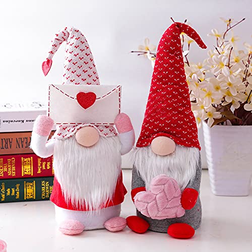 ZWPY 2 Paquetes Santa GNOME Muñeco de Peluche sobre Amor Sombrero del día de San Valentín Tela de Elfo Muñeca de Peluche Hecha a Mano Decoración de Mesa Escaparate Regalo de cumpleaños de Navidad