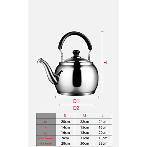 zyy Hervidor de Té Estufa Top Silbando Agua Caliente Manzana Espesar 304 Acero Inoxidable con Asa Anti-escaldada (Color : Silver, Size : 4L)