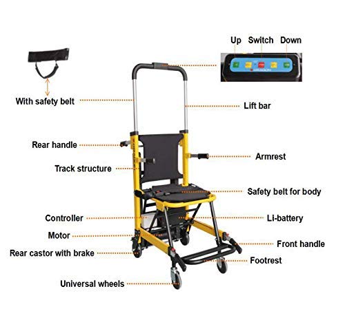 ZYYH Silla de Escalera motorizada médica, Silla de evacuación elevadora de Escalera para Transporte de Emergencia - Capacidad de Carga: 440 LB. Amarillo