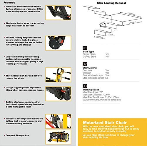 ZYYH Silla de Escalera motorizada médica, Silla de evacuación elevadora de Escalera para Transporte de Emergencia - Capacidad de Carga: 440 LB. Amarillo