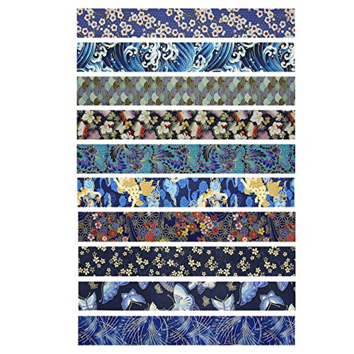 10 piezas Tela algodón Telas Japonés Bronceadora Estampada Tiras de Patchwork 7,5 x 100 cm Algodón Para Coser DIY Telas Decorativas Costura Retales Tela Quilting Scrapbooking (Azul Navyblue)