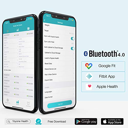 1byone Peso digital grasa corporal, Báscula Bluetooth Inteligente con App, bascula grasa corporal y muscular con 14 Mediciónes, basculas de peso baño 180kg / 400lb - azul pacífico