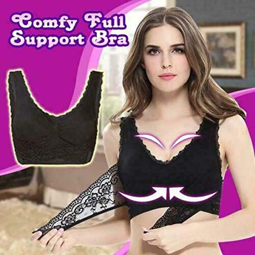 2 Pcs Instacomfort Wireless Lace Lift Bra Back Support,Easy Comfort Bra Front Buckle Seamless Anti-Sagging Sports Yoga Bralette Sleep Bras Wide Straps (Negro+Beige, XL)