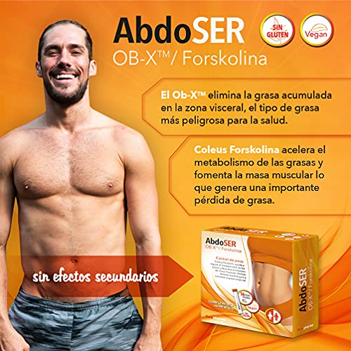 Abdoser - 16 sticks - Elimina la grasa acumulada en abdomen y muslos - Adelgazante con OB-X y Forskolina - Quemagrasas - Detox - Caja 16 sobres - 1 al dia