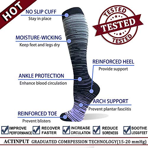 ACTINPUT 7 Pares Calcetines de compresión para Mujeres y Hombres 20-25 mmHg es el Mejor atlético, Correr,Escalar Montaña,Vuelo, Viajes, Enfermeras, Edema