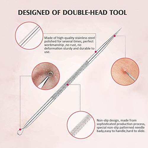 Aguja Extractor Limpiador Blackhead Remover Kit 6PCS Wolady Quitar Punto Negro Aguja Acné Comedón Quita Espinilla Blackhead Extractor Limpiador Acné Herramienta Defecto Acero Inoxidable Caja y Espejo