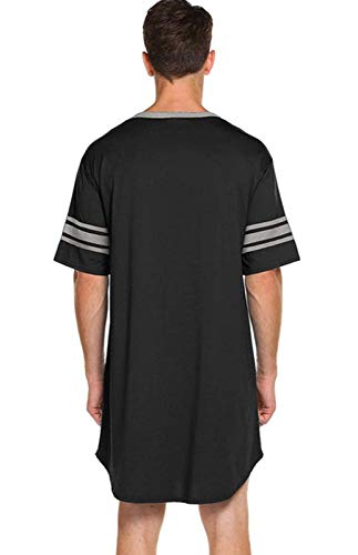 AIEOE Camisa de Dormir para Hombre Ligero Suave Cómodo Permeable al Aire Elemento Clásico Básica Estilo para Descansar/Recuperación Quirúrgica - Negro M