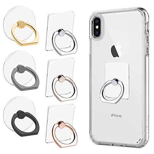 AIFUDA 6pcs Transparente Tenedor del Anillo del teléfono Celular, Rotación de 360 Grados Anillo de Dedo Agarre Kickstand Compatible para Varios Teléfonos móviles Teléfonos Inteligentes