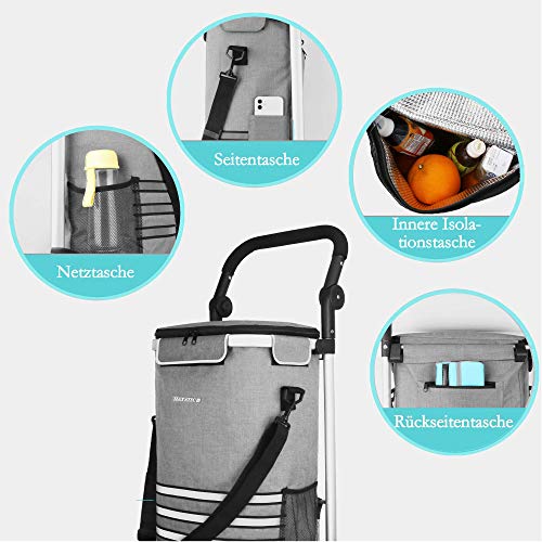 Alaskaprint Carro de la compra de 35 l, carro de la compra con compartimento refrigerante, plegable, bolsa extraíble, carrito de mano con ruedas, estable, multifuncional, 2 en 1, gris