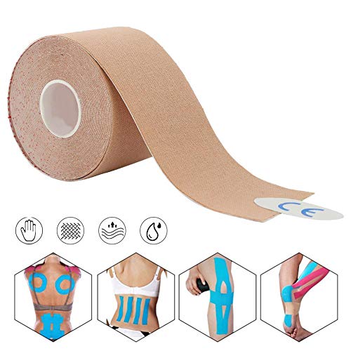 Alomejor Lesión Músculo Taping Adhesivo Vendaje Rollos Rollos Estiramiento Cinta Autoadhesiva para Deportes Muñeca Tobillo 5cm * 5m(Color de Piel)