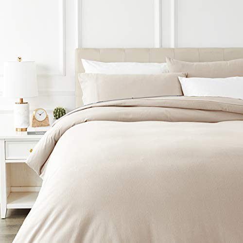 Amazon Basics - Juego de cama de franela con funda nórdica - 230 x 220 cm/50 x 80 cm x 2, Beige