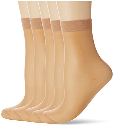 Amazon Brand - HIKARO - PACK 5 Pares de Mini Medias, Tobilleras de Verano, Medias de Mujer, Calcetines de Mujer Transparentes, 20 DEN, Negro, Natural (Natural)