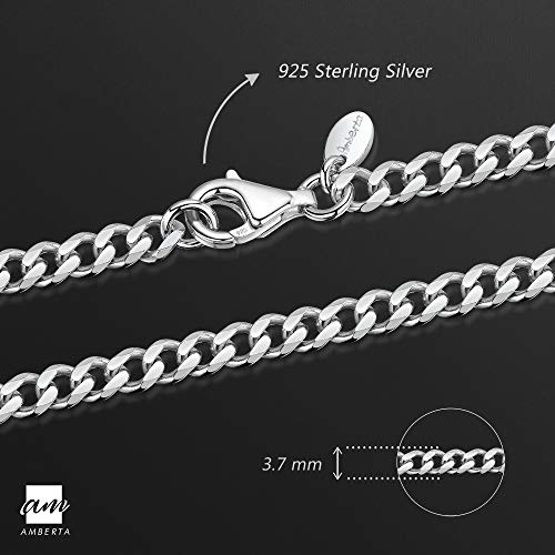 Amberta 925 Plata De Ley Esterlina Collar Para Hombre - Cadena De Frenar 3.7 mm - Longitud: 70 cm