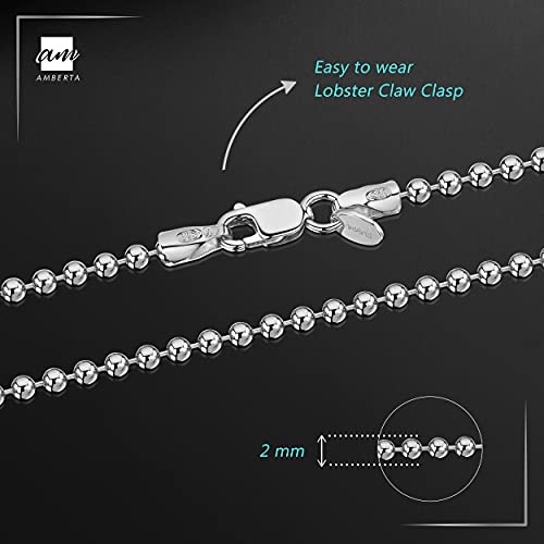 Amberta Cadena de Bolas en Plata de Ley 925 para Mujer 2 mm: 70 cm