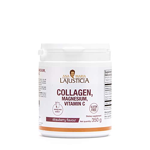 Ana Maria Lajusticia - Colágeno con magnesio y vit c – 350 gramos (sabor fresa) articulaciones fuertes y piel tersa. Regenerador de tejidos con colágeno hidrolizado tipo 1 y 2. Envase para 46 días.