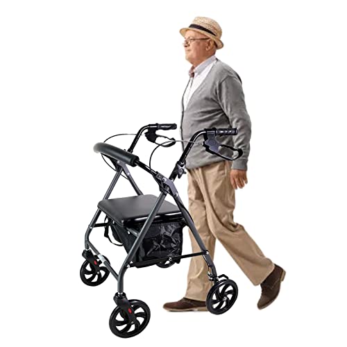 Andador Andadores para Ancianos Andador Rodante para Personas Mayores de Servicio Pesado, con Asiento y Frenos y Ruedas Grandes, Andador con Ruedas Ajustable Plegable para Hombres Altos / Pacientes co