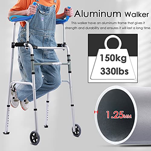 Andador para Ancianos Adultos Andador Con Andador Con Asiento, Andador Alto Andador Vertical Plegable Ligero Con Tubo De Repuesto Y Ruedas, Siéntese Para Estar De Pie Walker Para Adultos Mayores Disca