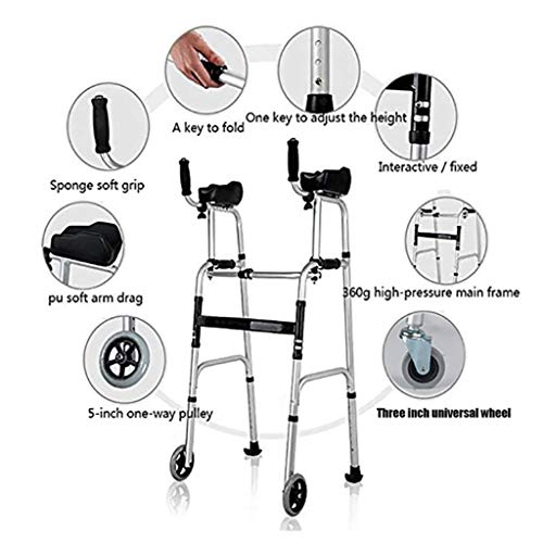 Andador para ancianos Walking Frames Bastidor para caminar con almohadilla de apoyo para el apoyabrazos - Altura ajustable - Andador de aluminio ligero y plegable - Entrenamiento de rehabilitación par