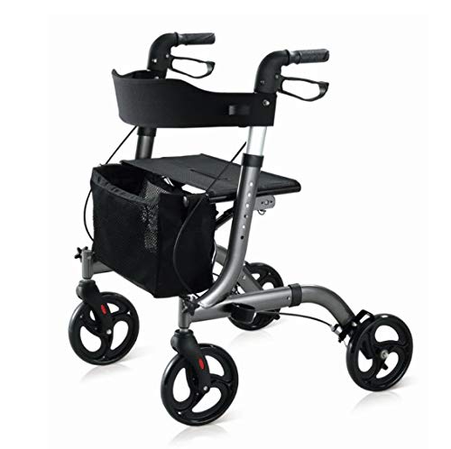 Andador Rollator para minusválidos de aluminio, diseño más moderno y una estructura más completa, ancianos, ligero, plegable, frenos manuales, con asiento, cesta y ruedas giratorias delanteras.