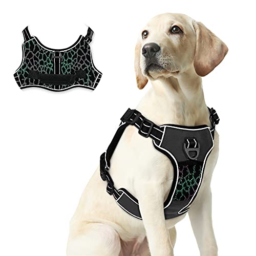 Aoeeppa Arnes Perro Reflectante Ajustable, Arnés Antitirones Suave Acolchado Cómodo Transpirable Duradero Arnés Chaleco para Perros Pequeños, Medianos y Grandes (Negro, S)