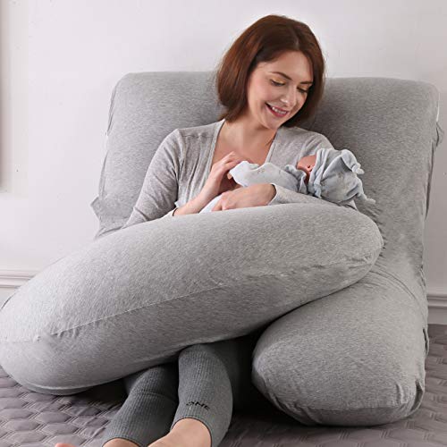 ARNTY Cojin Embarazada Dormir,Almohada Embarazada Dormir Multifuncional en Forma de u,Almohada de Cuerpo para Soporte para Hombros, Caderas, Piernas, Vientre (Gris Claro, Tricotar)