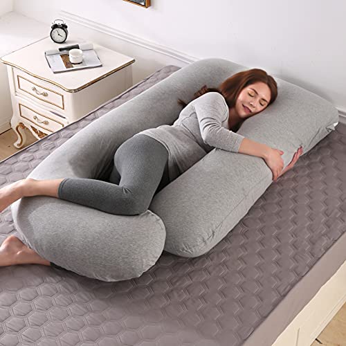 ARNTY Cojin Embarazada Dormir,Almohada Embarazada Dormir Multifuncional en Forma de u,Almohada de Cuerpo para Soporte para Hombros, Caderas, Piernas, Vientre (Gris Claro, Tricotar)