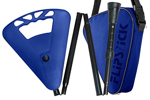 Asiento de mimbre de la flipstick, colour azul marino-colour azul y elegante, plegable, altura regulable de acero con revestimiento de aleación, asiento plegable especial/manejar, incluye amortiguadores de goma y práctica bolsa de nylon.