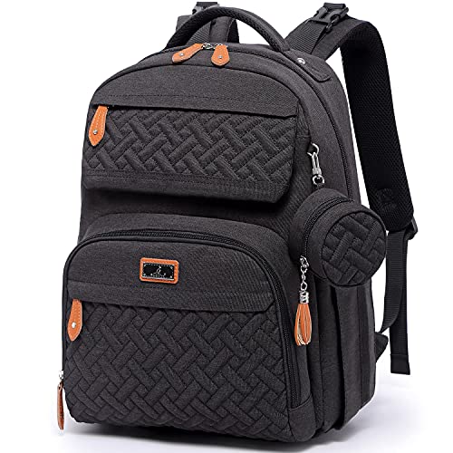 BabbleRoo Mochilas Para Pañales para Bebé, Bolso Cambiador Unisex Con Soporte Para Chupete Y Correas Para Carrito, Bolso Pañalera grande E Impermeable para Mamá y Papá, Negro