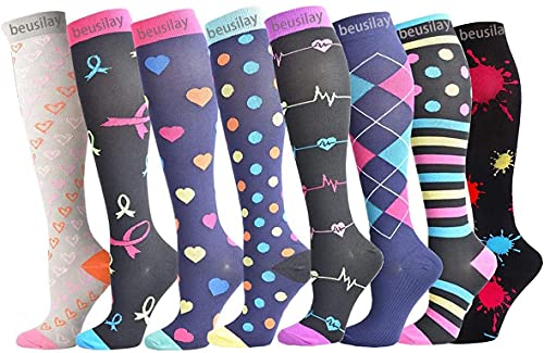 beusilay 8 Pares Calcetines De Compresión Para Mujeres Y Hombres- Ideal Para Médicos, Circulación Y Recuperación, Enfermería, Viajes Y Vuelo, Correr Y Fitness (15-20 mmHg), color carne, L-XL