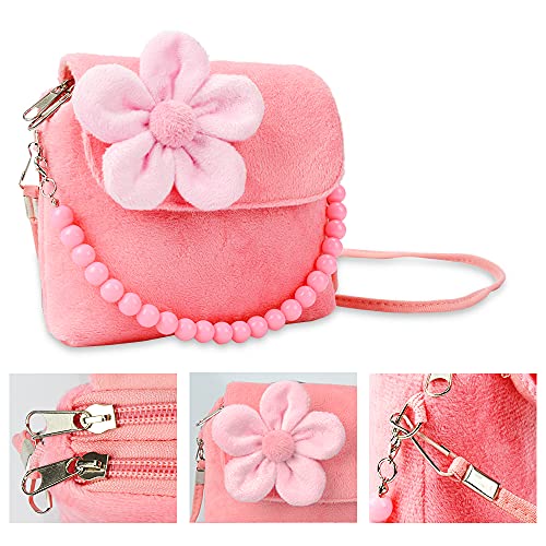 BIQIQI Niña Joyas Conjunto Monederos de Peluche Bolso Bandolera para Niñas con Collar Pulsera Anillo y Aretes Mi Primer Bolso para Vestir a Niñas Pequeñas y Juegos de rol Regalo