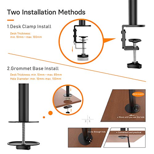 BONTEC Soporte Monitor Doble para Monitor 13-27 Pulgadas LED/LCD, Soporte 2 Monitores Peso Máximo 10KG de Cada Brazo, Giro de 360° y Rotación de 180°, Altura Ajustable, VESA 75/100 mm, Negro