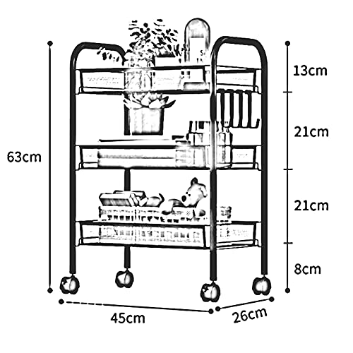 Carrito De La Utilidad De Rodadura De Malla De 3 Niveles, Carro De Almacenamiento Metálico Con Ruedas Con Llave, Organizador Multifunción Que Sirve Carro Para El Baño De La Oficina De La (Color:negro)