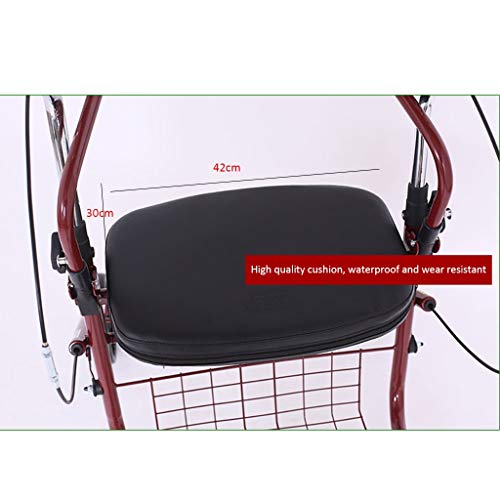 Carro de Compras Viejo Carro de Ancianos Carro de Compras Plegable Scooter para Ancianos Muletas y ayudantes Puede Sentarse Puede soportar 150 kg (Color : Red, Size : 62 * 58 * 85-96cm)