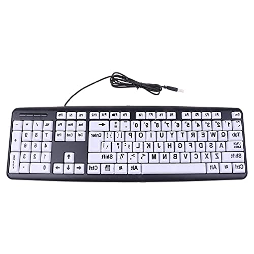 Cdoohiny USB con cable PC juego de computadora teclado de juego de alto contraste grande impresión teclas blancas carta negra para ancianos hombres ancianos teclado y ratón combo