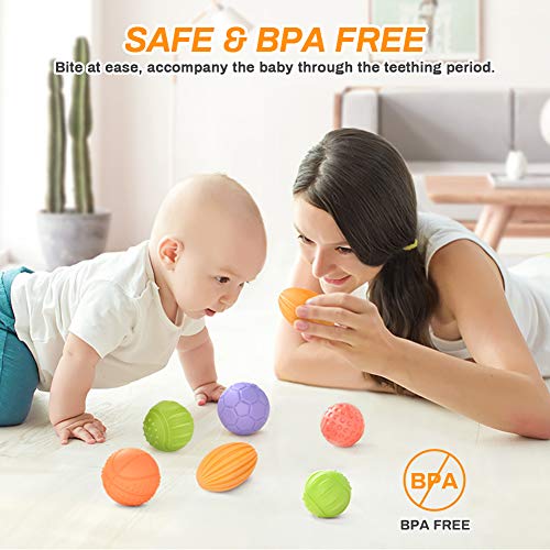 CestMall 6 Pieza Bolas Sensoriales para Bebés Soft Hand Ball Grip Ball Sensor Ball Set Textured Multi Ball Set, Juego de Bolas con Textura, Infantil Pelota Educativa Suaves Garre Juguete de Baño