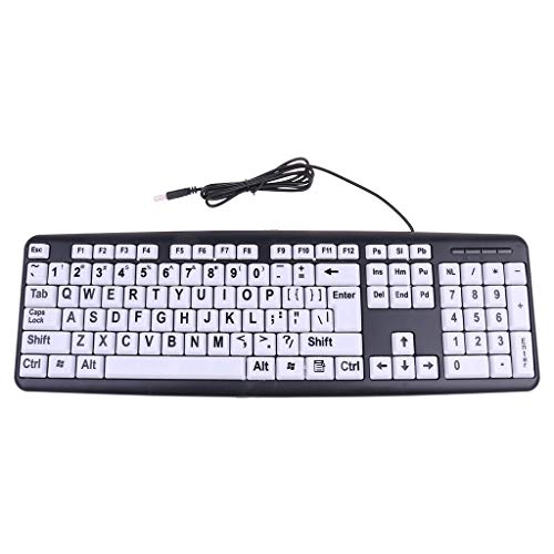 chenpaif Teclado, PC con Cable USB Juego de computadora Teclado para Juegos Contraste Alto Letra Grande Teclas Blancas Letra Negra para Personas Mayores Hombres Mayores