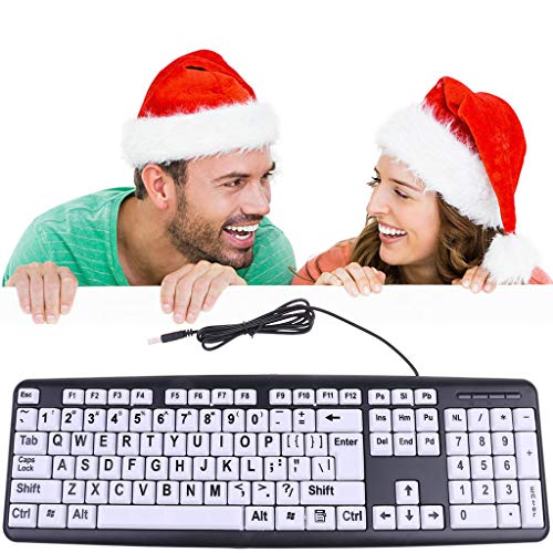 chenpaif Teclado, PC con Cable USB Juego de computadora Teclado para Juegos Contraste Alto Letra Grande Teclas Blancas Letra Negra para Personas Mayores Hombres Mayores