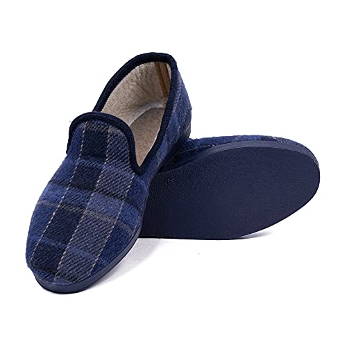 CoboFamily Zapatillas de Estar por Casa Hombre Cuadros Zapatos Mocasines Paño Plano Cerradas Slipper Calido Comodo Pantufla Suela Caucho MADE IN SPAIN (40, Marino)