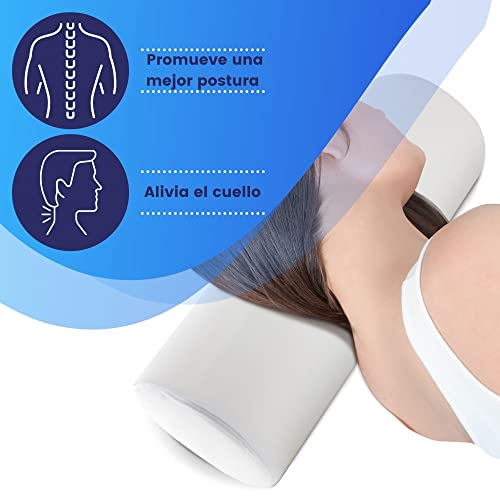 Cojín Cervical de Soporte con Funda de Bambú Oeko-Tex Cojín Cilíndrico Ultra DYNMC YOU - con Núcleo de Espuma de Memoria, Cojín de Cuello, Cojín Lumbar y Cojín de Rodillas, Blanco