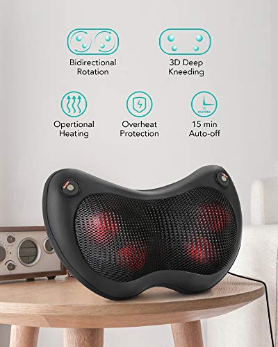 Cojín Masajeador Cervical Shiatsu Almohada Masaje con Función de Calor e Rotación 3D Masaje, Relajar Dolores Musculares en Casa Oficina y Coche Auto