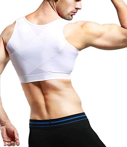 Compresion Pecho Chaleco Hombres Adelgazante Shaper Cuerpo Ocultar Ginecomastia Camiseta sin Mangas Slim Fit Fajas para Hombre,White,m